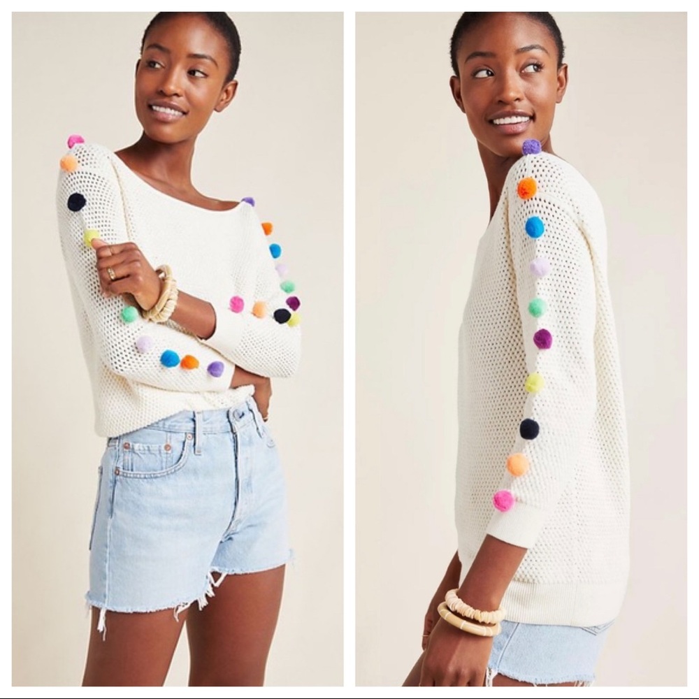 ANTHROPOLOGIE Emilia Pommed Knit Pullover Sweater - Picture 1 of 16